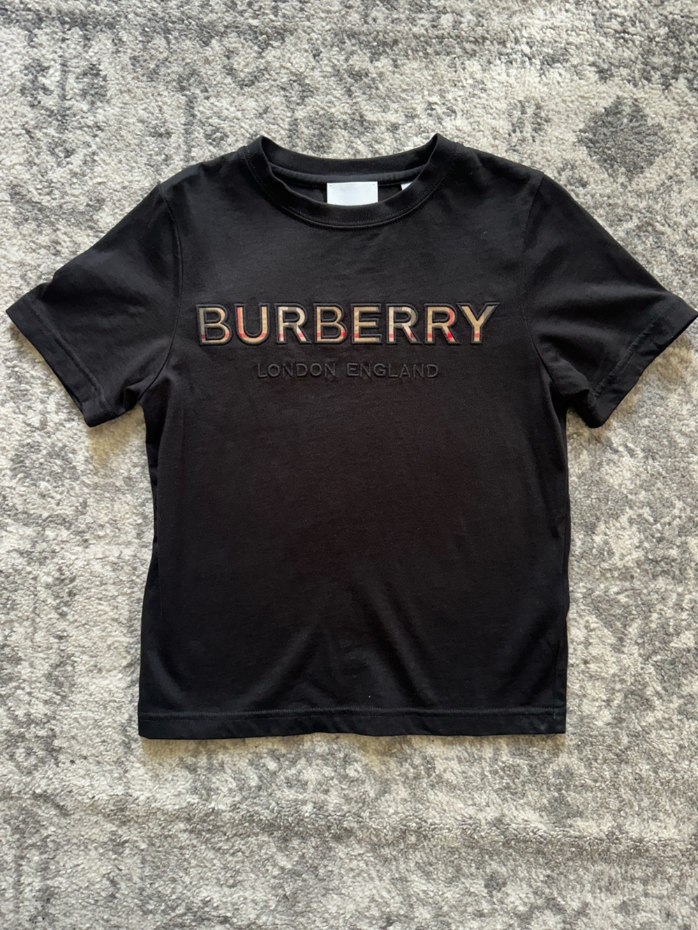Burberry Black Kids T‑Shirt with Multicolor Logo Embroidery